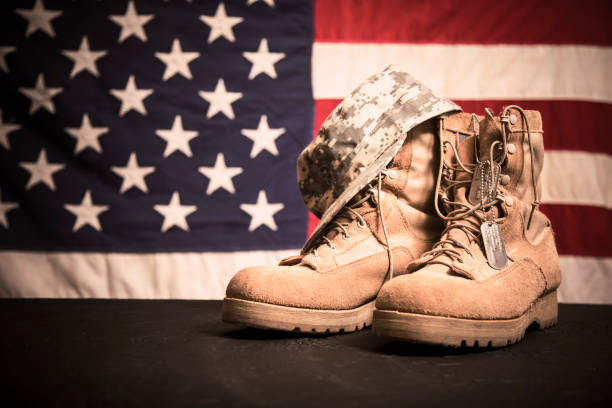 American Flag with US Military Boots